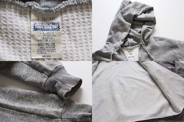 80s USA製 Healthknit 裏サーマル スウェット ジップパーカー 杢グレー