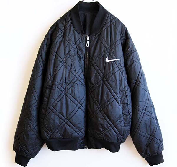 90s NIKEナイキ リバーシブル ナイロン キルティングジャケット 黒 M