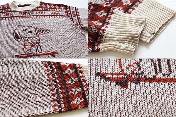 70s スヌーピー ウッドストック ジャガード アクリルニット セーター