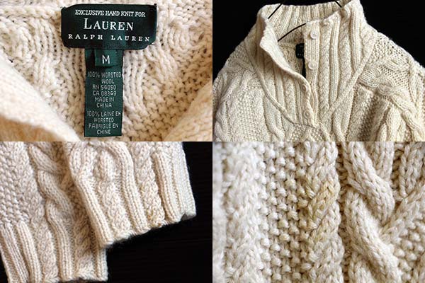 00s LAUREN ラルフローレン ハイネック ケーブル編み ウール ハンド