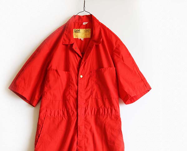 70s USA製 Leeリー UNION-ALLS 半袖 オールインワン 赤 40R☆つなぎ