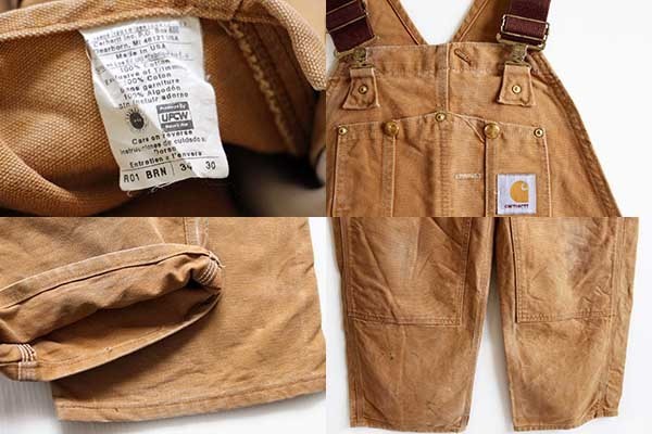 90s USA製 carharttカーハート ダック地 ダブルニー オーバーオール 茶