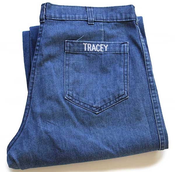 80s USA製 navdungaree ネーム刺繍 フレア デニム セーラーパンツ w36