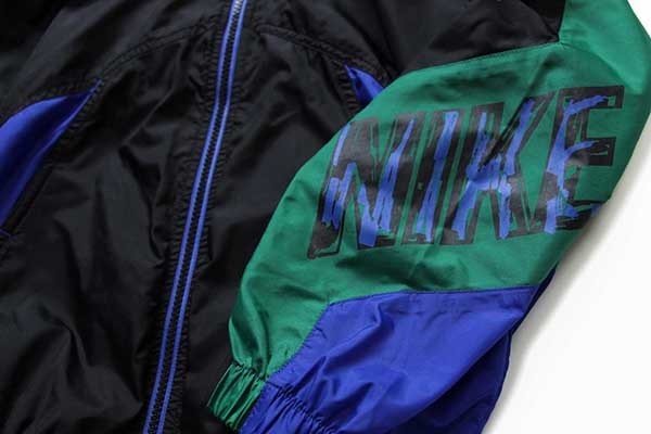 90s NIKEナイキ マルチカラー 切り替え ナイロンジャケット 黒×青×緑