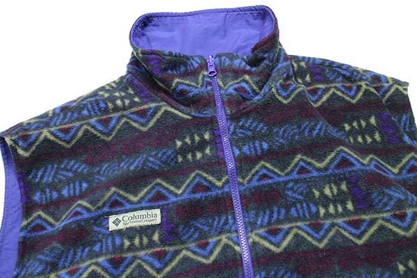 90s Columbiaコロンビア リバーシブル 総柄 フリース×ナイロン ベスト