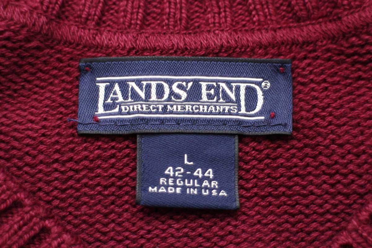 90s USA製 LANDS'ENDランズエンド KEITH VALLY RANCH刺繍 Vネック