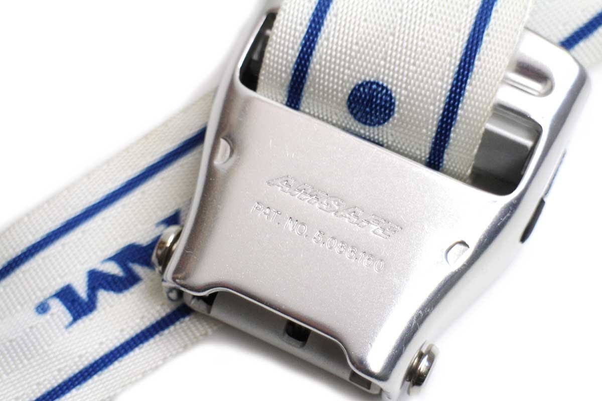 USA製 PAN AM ロゴ AMSAFE シートベルト型 バックル ベルト 白×青