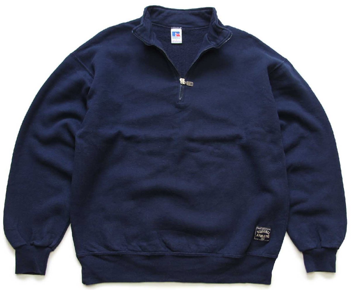 90s USA製 RUSSELLラッセル 無地 ハイネック ハーフジップ スウェット
