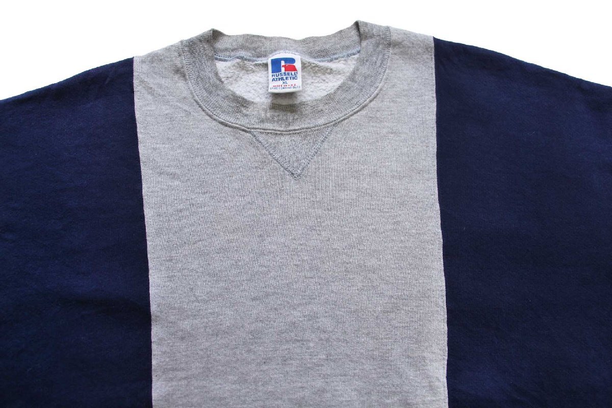 90s USA製 RUSSELLラッセル ツートン 切り替え 前V スウェット 杢