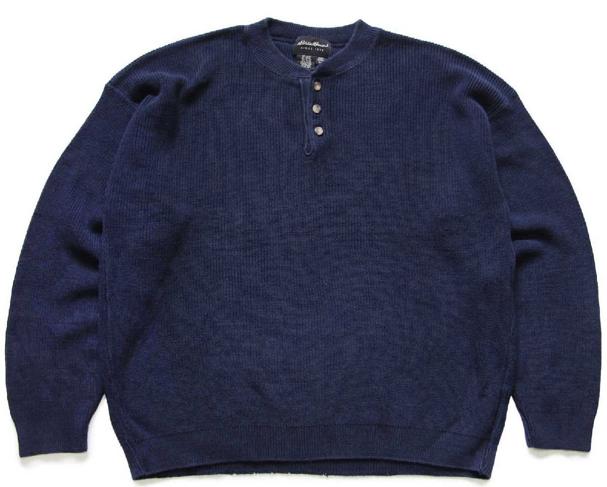 90s USA製 EddieBauerエディーバウアー 無地 ヘンリーネック コットン