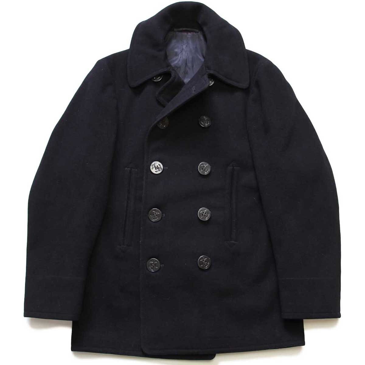 40s 米軍 U.S.NAVY NAVAL 10ボタン メルトン ウール ピーコート 濃紺