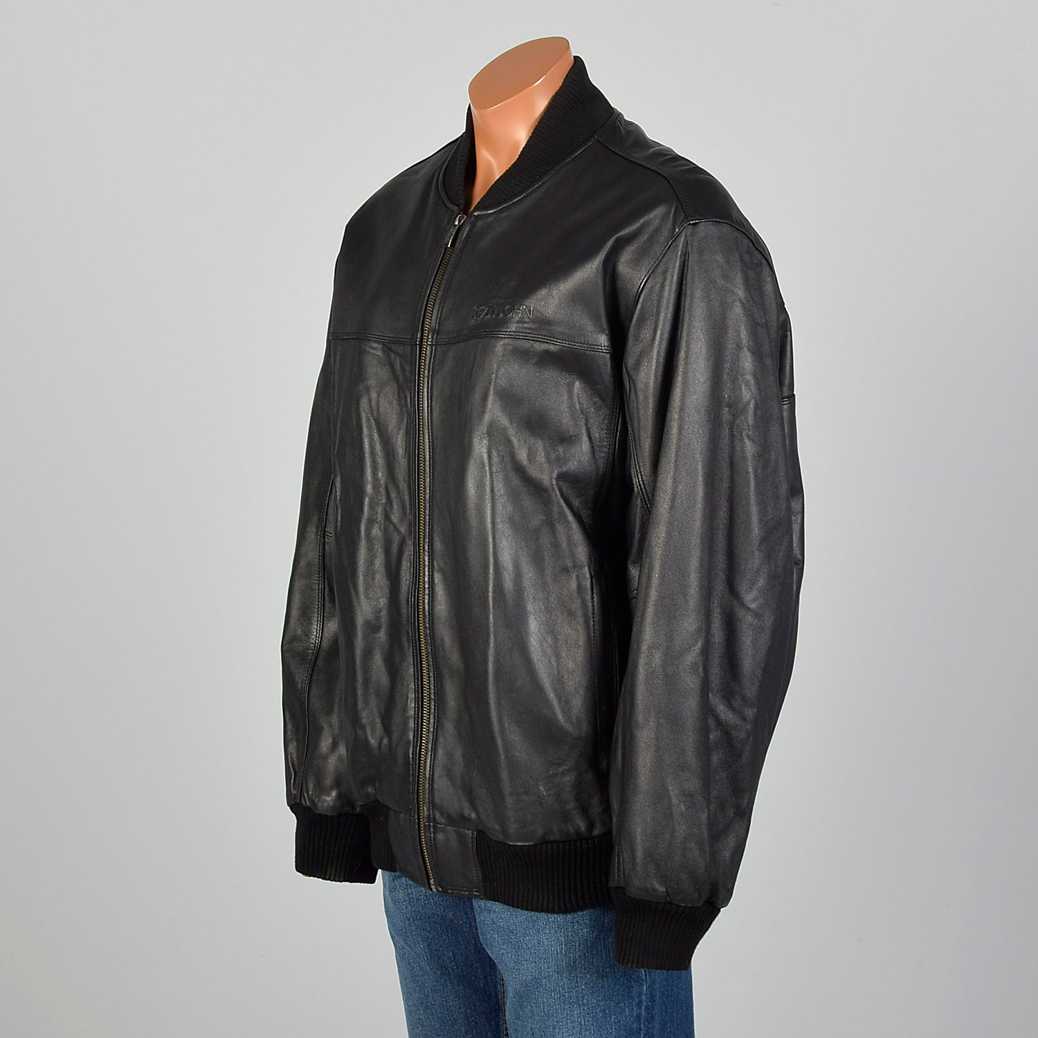 XXL-XXXL Sean John Black Leather Bomber Jacket – Style & Salvage