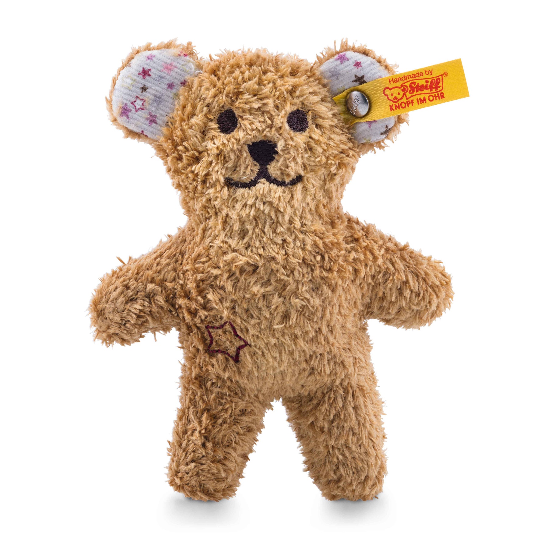 Mini Teddy bear with rustling foil and rattle, 11 cm, light brown