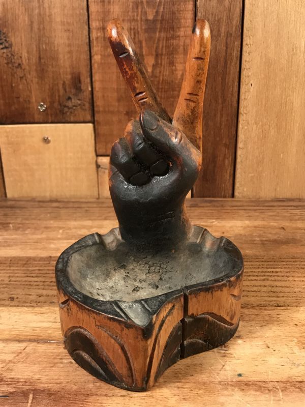 Peace Sign Wooden Ashtray ピースサイン ビンテージ アシュトレイ