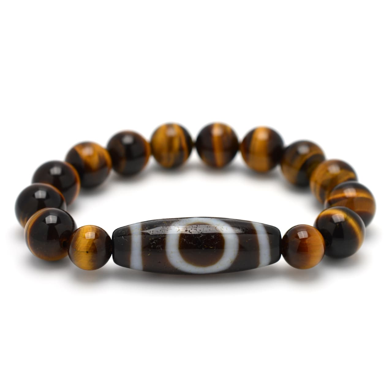 天地天珠・タイガーアイ(虎目石) - 12mm玉、サイズ17cm | 天然石