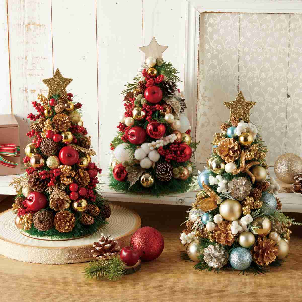 ミックス卓上ミニツリー30cm ナチュラルレッド