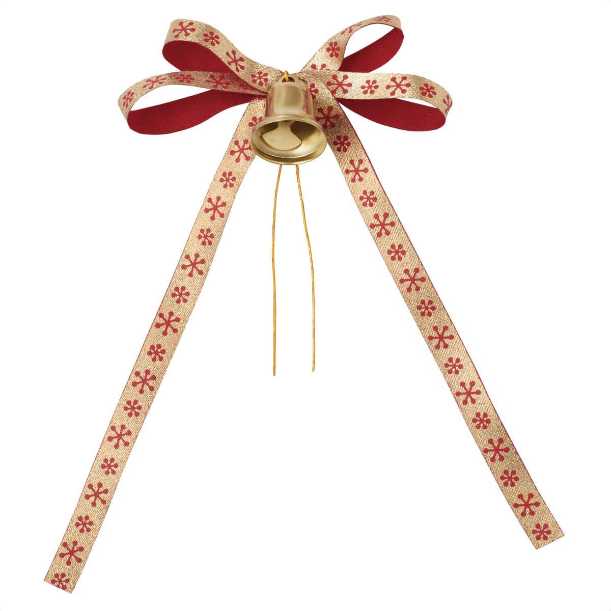 10個 ベル付きプリントリボンボウ レッド