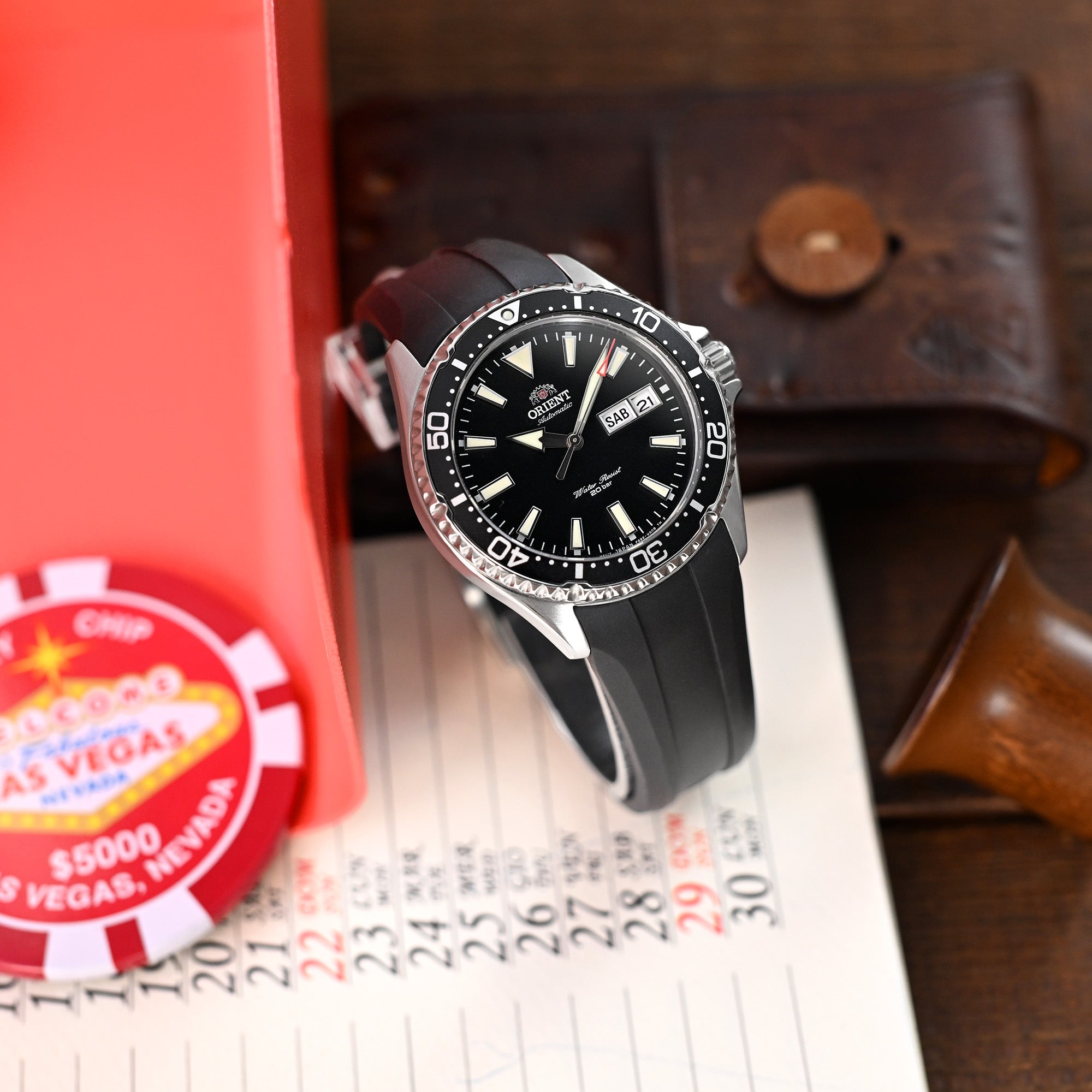 22mm Black Curved End FKM Rubber Strap for Orient Kamasu | Strapcode