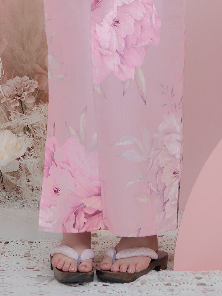 即日発送】【浴衣】大人スウィート/ピンク地に大柄牡丹浴衣 【浴衣3点