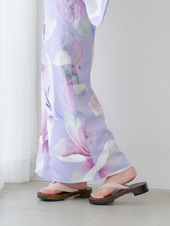 即日発送】【Riuコラボ】パープル地に咲く百合浴衣【浴衣3点セット