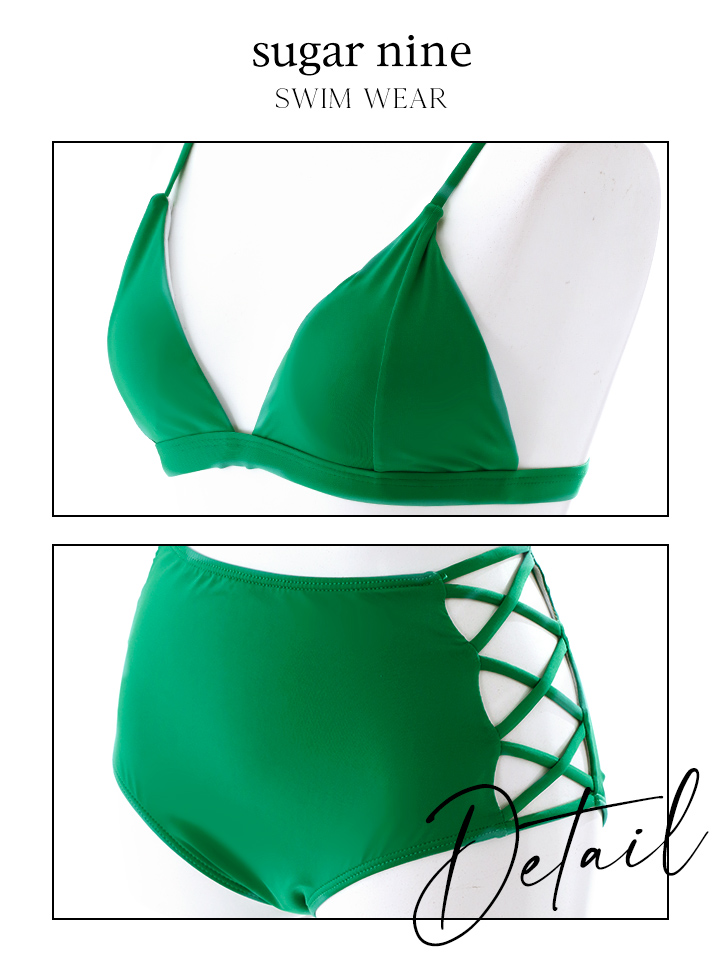 即日発送】SALE！【ビキニ】【水着】フリルショルダーリーフ柄ビキニ