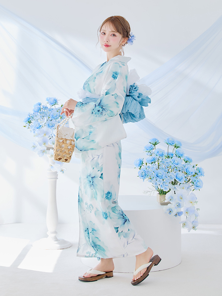 青 花柄の浴衣 3点セット sugar 青 花柄の浴衣 3点セット sugar