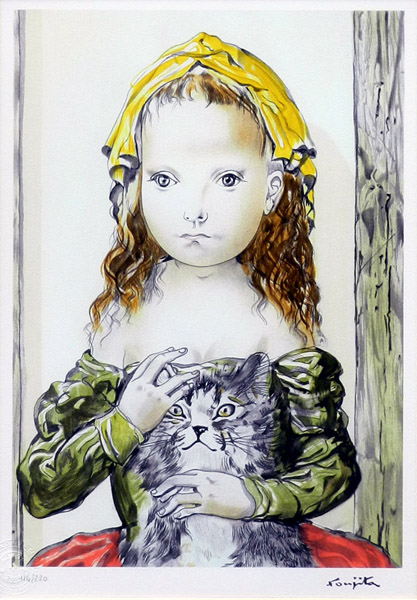 藤田嗣治作品紹介｜猫を抱く少女（ビュイッソン証明書付）｜銀座の絵画