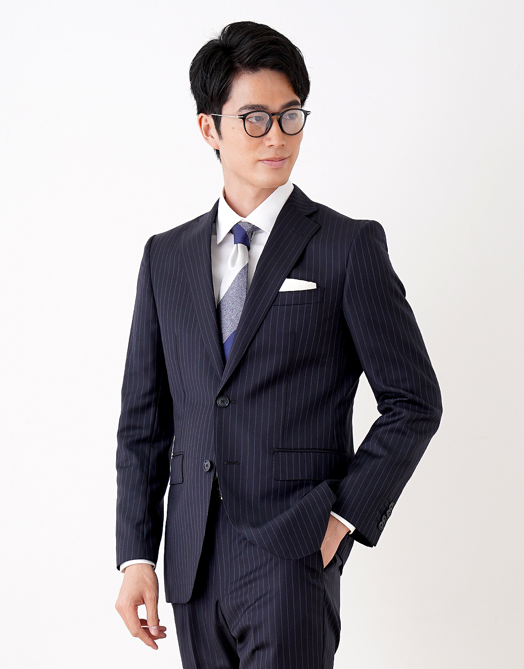 SB02NS ダークネイビー・ピンストライプ サブスク【初回スーツ登録