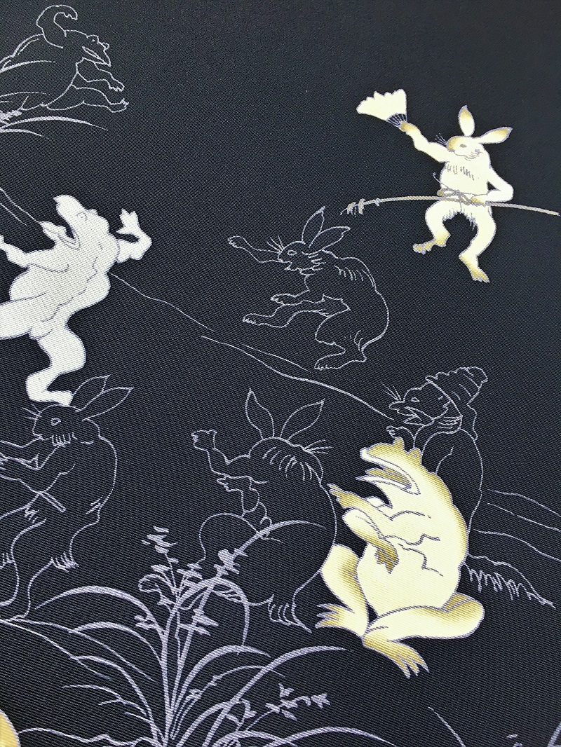 鳥獣人物戯画 思わず「可愛い―！」と叫んでしまいます。型糸目友禅九寸