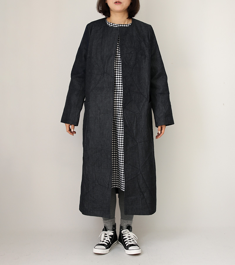 寸法図【NO.611】ノーカラーの胸ダーツ入りコート [M便 0/1]の通販