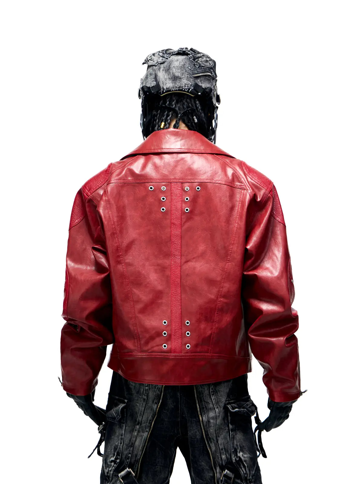 Personsoul Croc Effect Panel Leather Jacket - personsoul