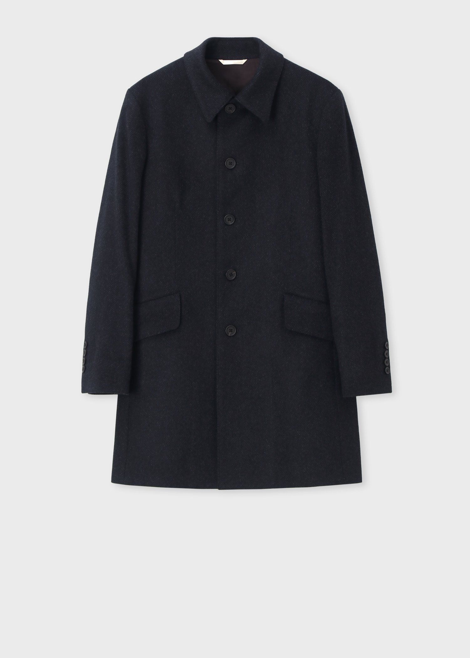 ヘリンボーン ウールカシミヤ ステンカラーコート（ネイビー
