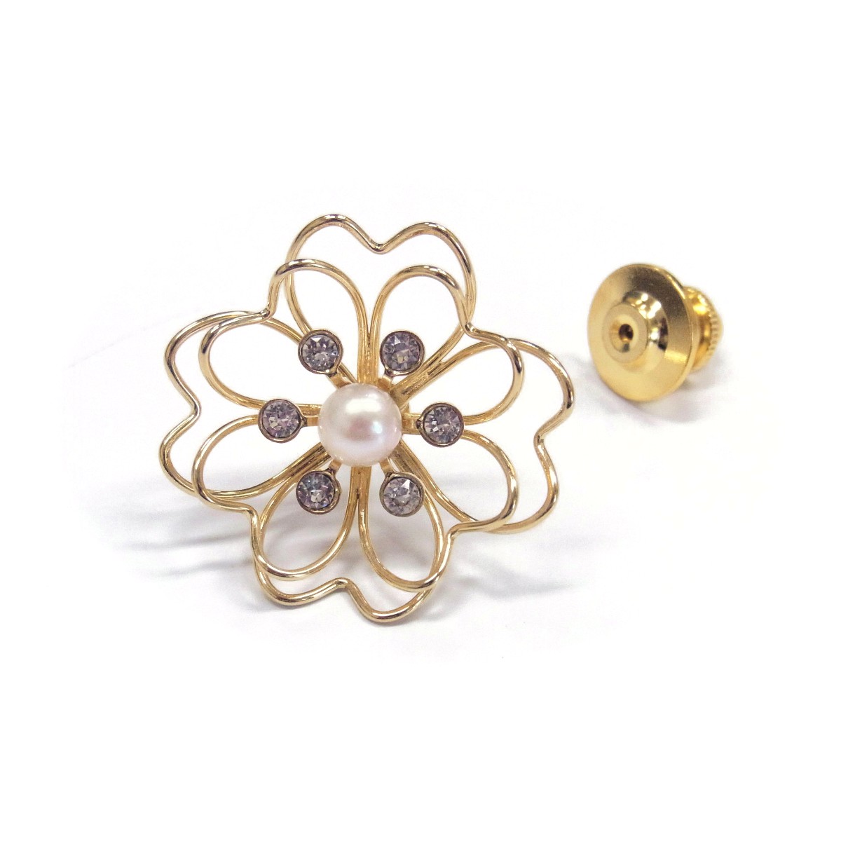 アコヤ真珠 パールブローチ 5-5.5mm ホワイト ラウンド ブラス 花