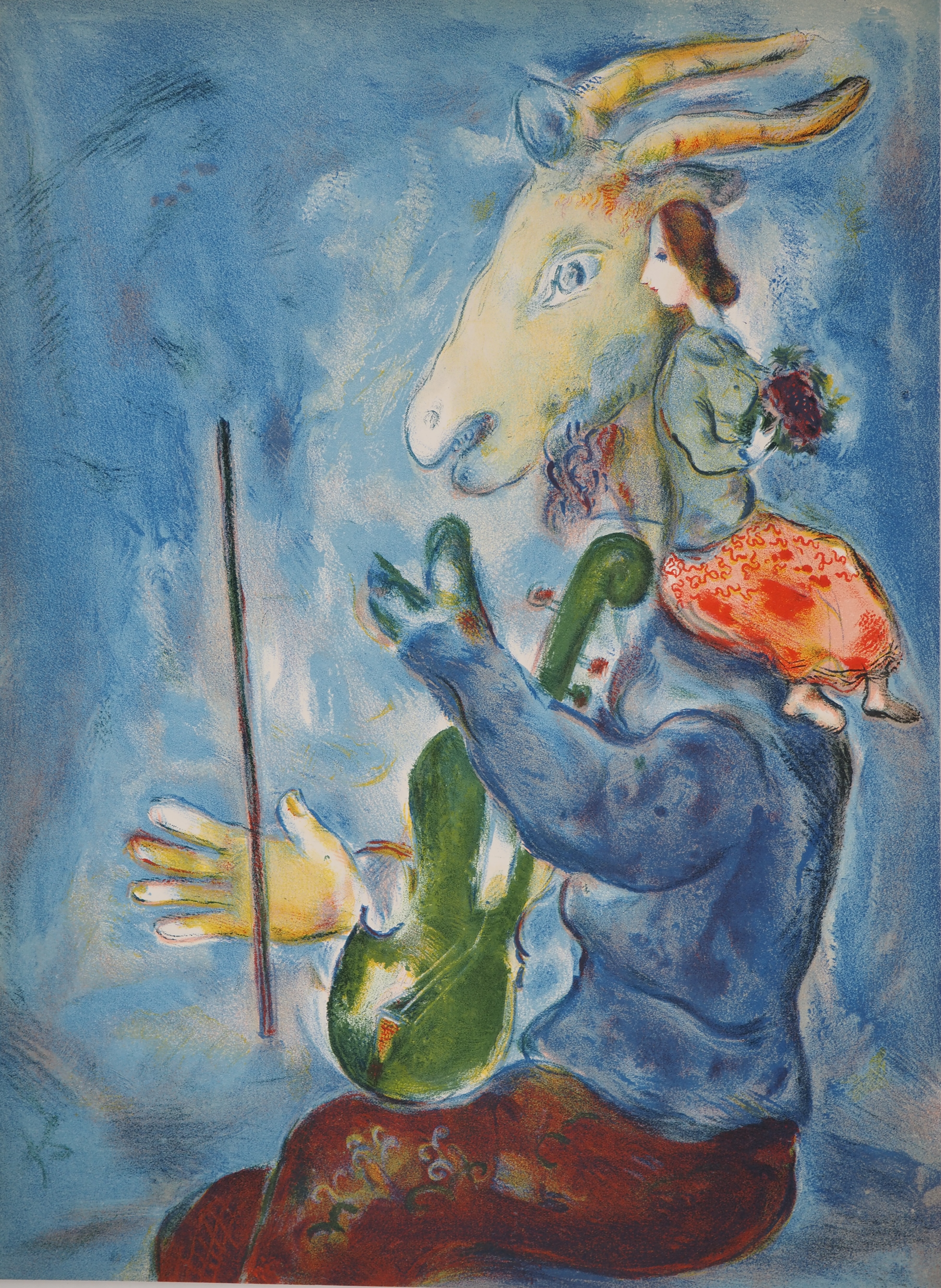 Marc CHAGALL: Spring, Musical goat and woman with bouquet, Signed