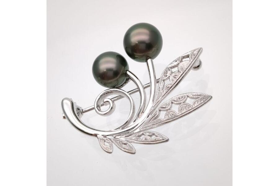 ミキモト パールブローチ K18 7.4g 真珠 9mm 8mm グレー MIKIMOTO 磨き