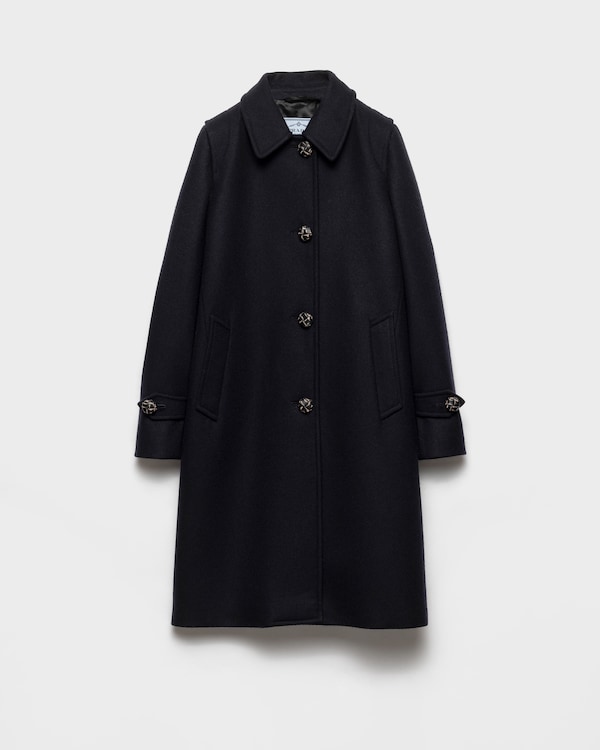 Navy Single-breasted Double Loden Coat | PRADA