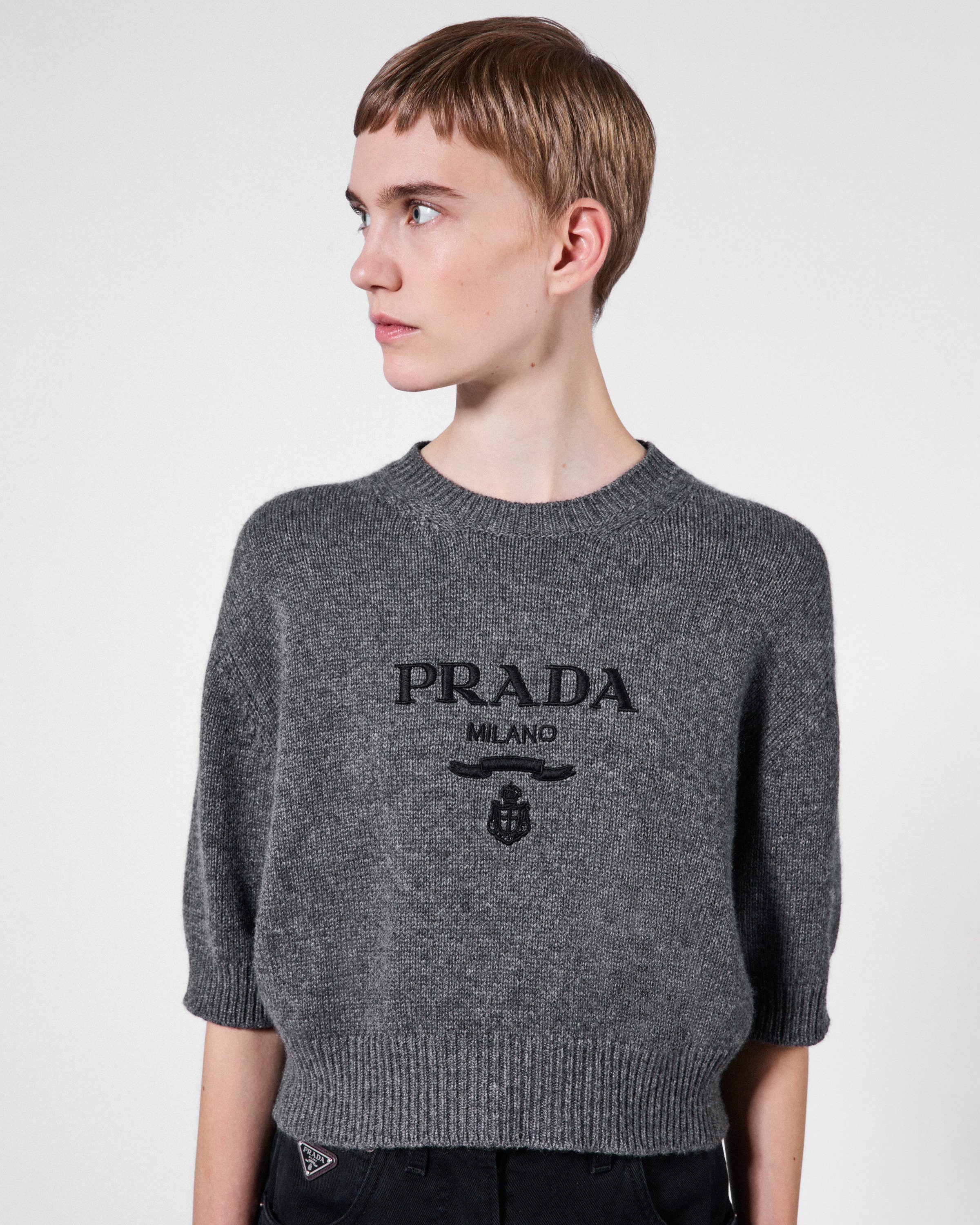Slate Gray Wool And Cashmere Crew-neck Sweater | PRADA