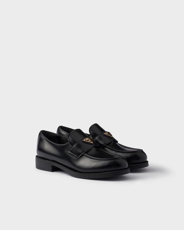 Black Brushed Leather Loafers | PRADA