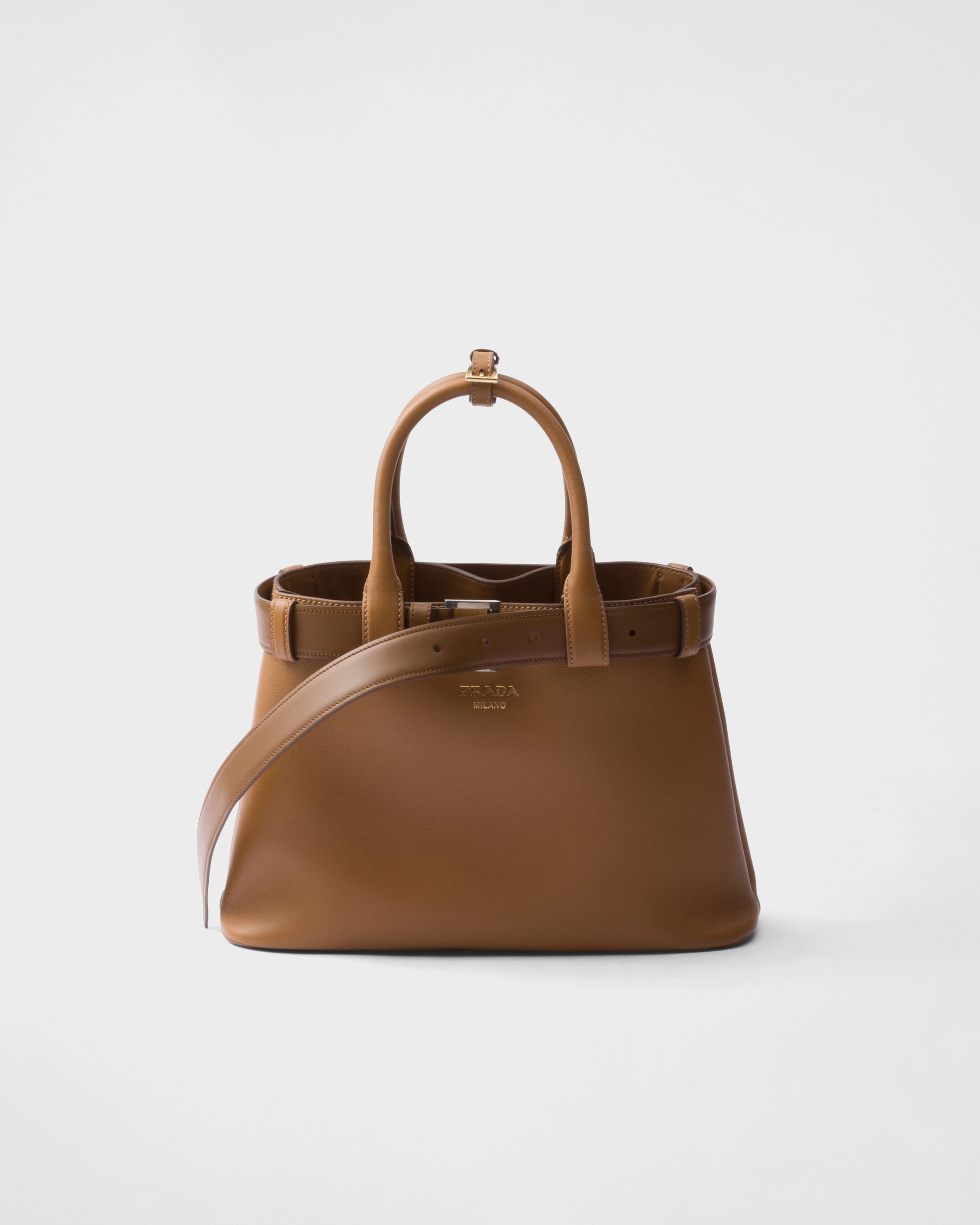 Caramel Prada Buckle Small Leather Handbag With Belt | PRADA