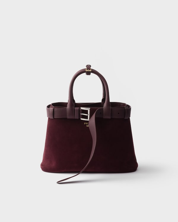 バーガンディ プラダ バックル スエード ミディアムバッグ | PRADA