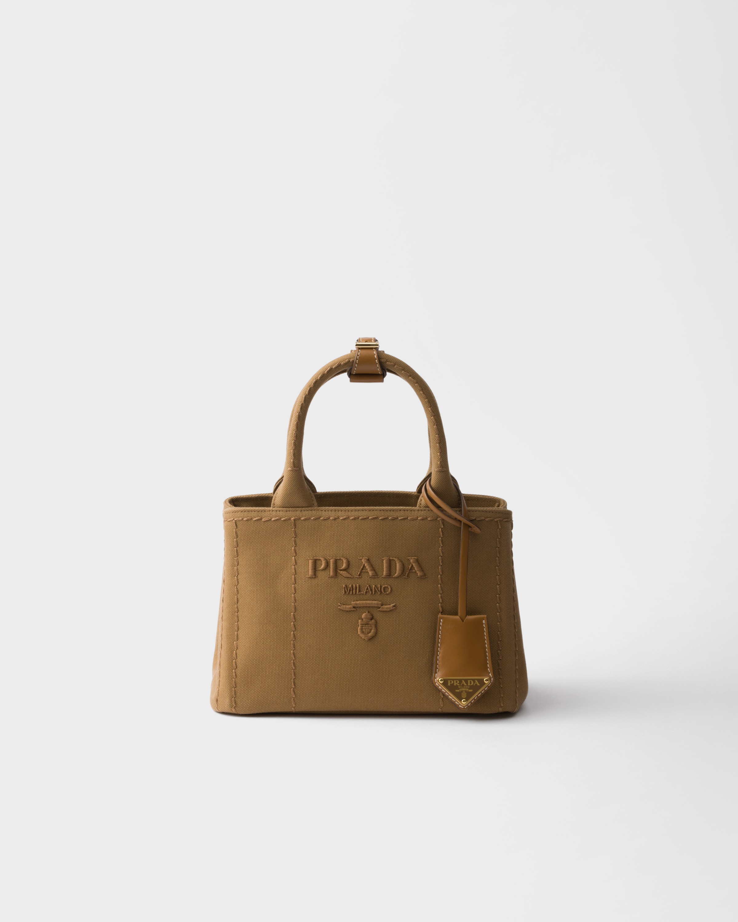 Tabacco Prada Jardinière Mini Cotton Canvas Handbag | PRADA