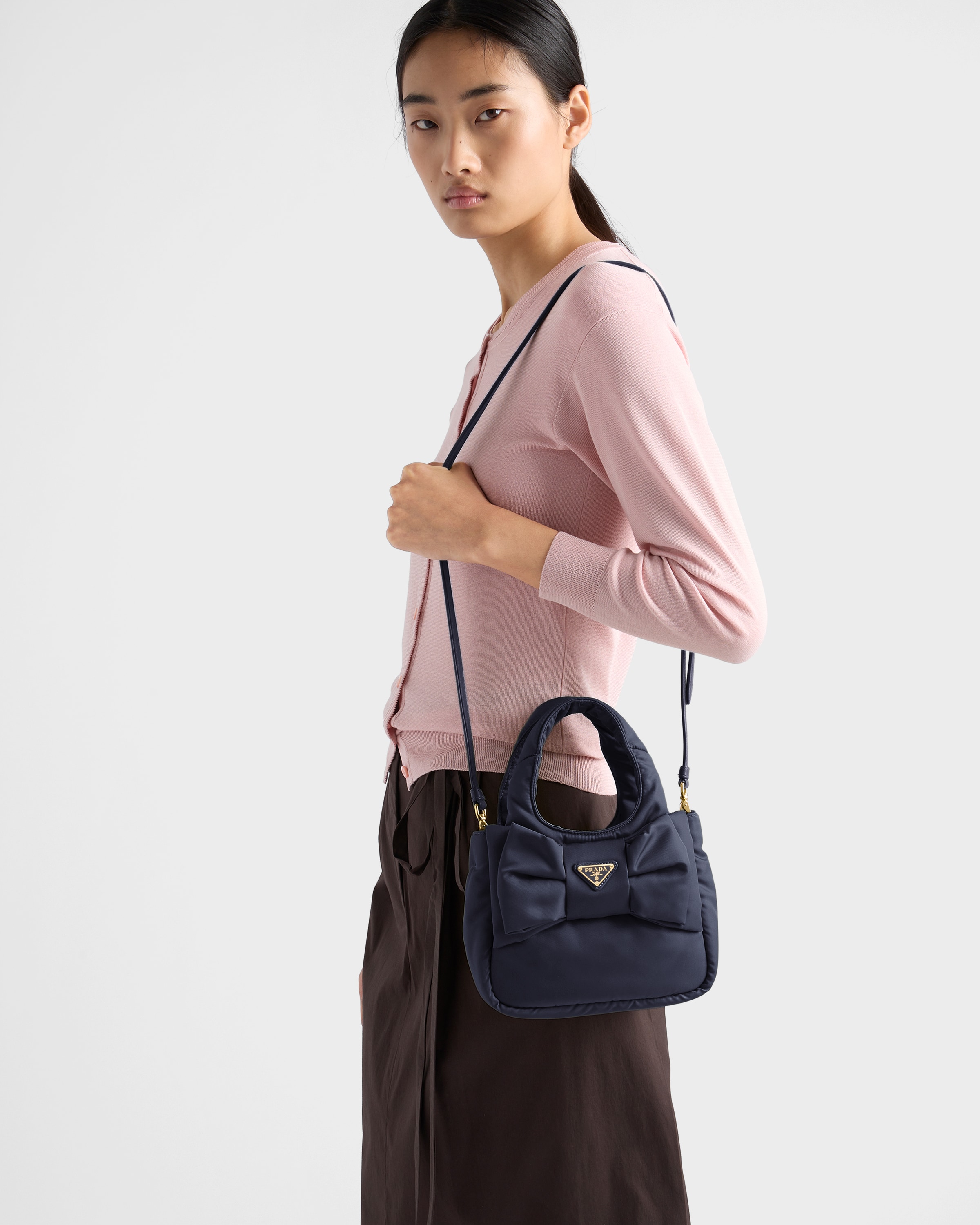 バルティックブルー リボン付 パデッドRe-nylon ミニバッグ | PRADA