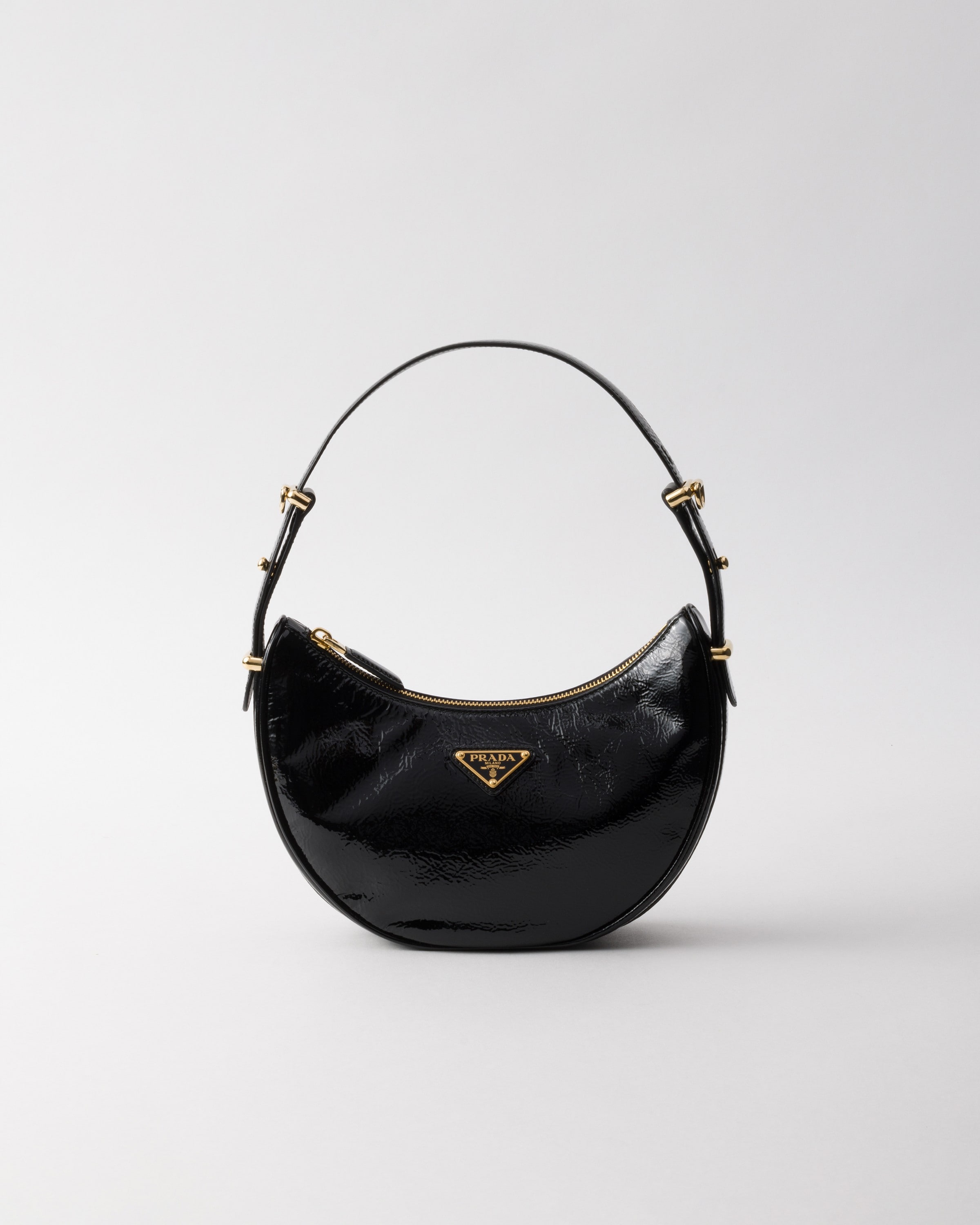 Black Prada Arqué Naplak Patent Leather Shoulder Bag | PRADA