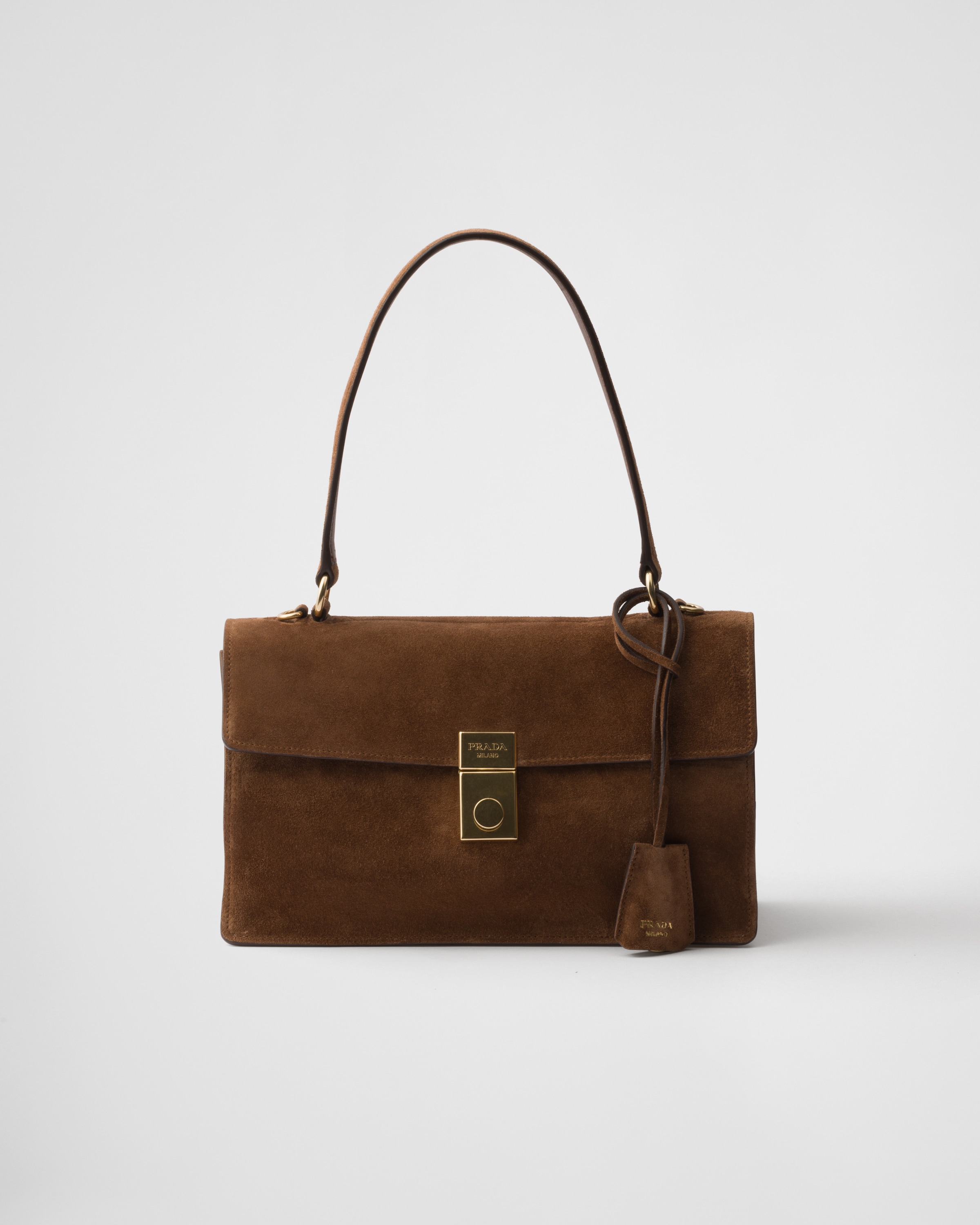 Cocoa Brown Prada Soft Sound Medium Suede Shoulder Bag | PRADA