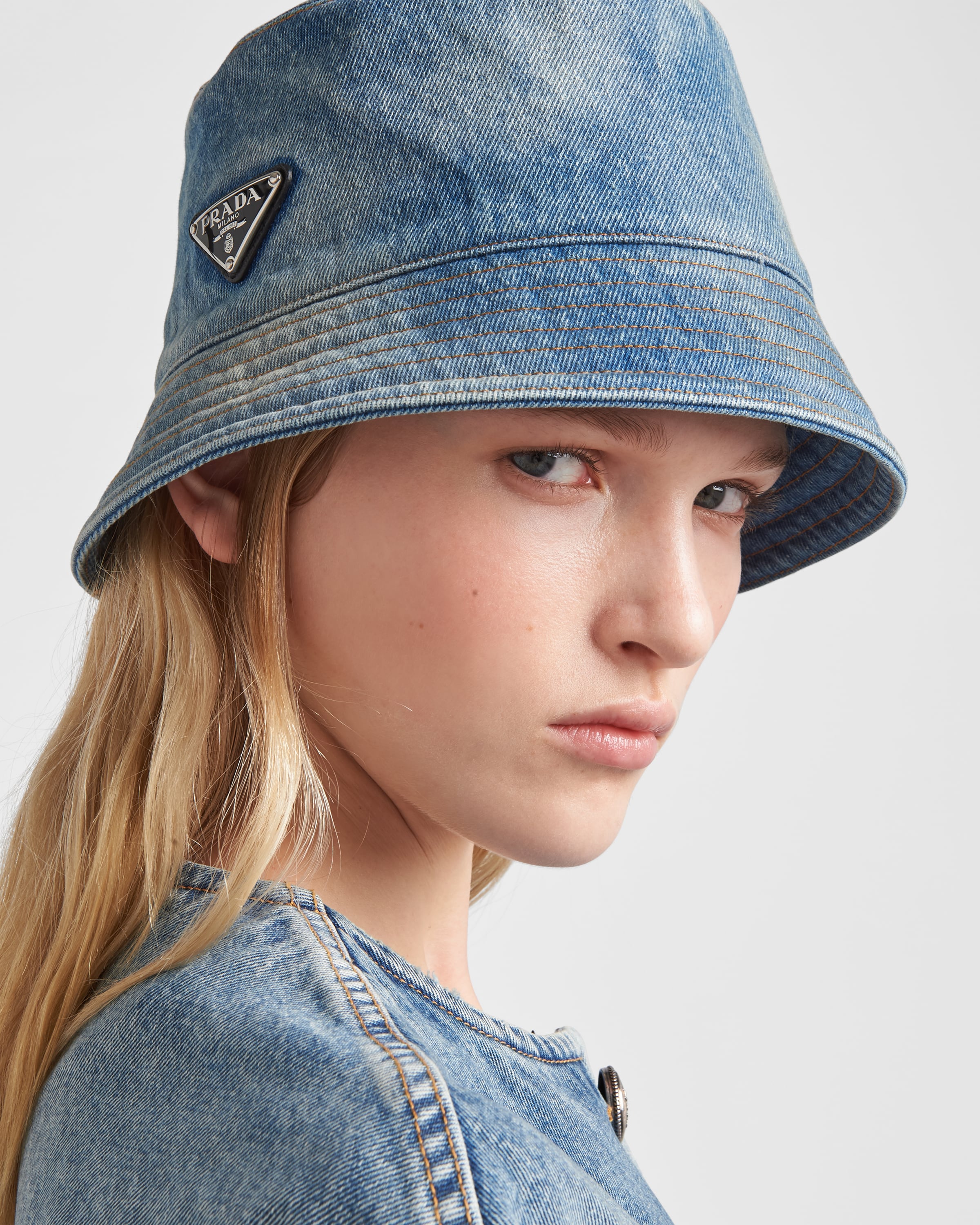 Light Blue Denim Bucket Hat | PRADA
