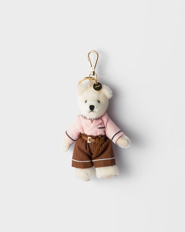 White/peach Teddy Bear Keychain Charm | PRADA