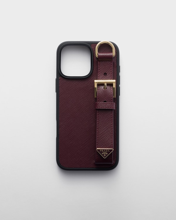 Burgundy Saffiano Leather Case For Iphone 16 Pro | PRADA