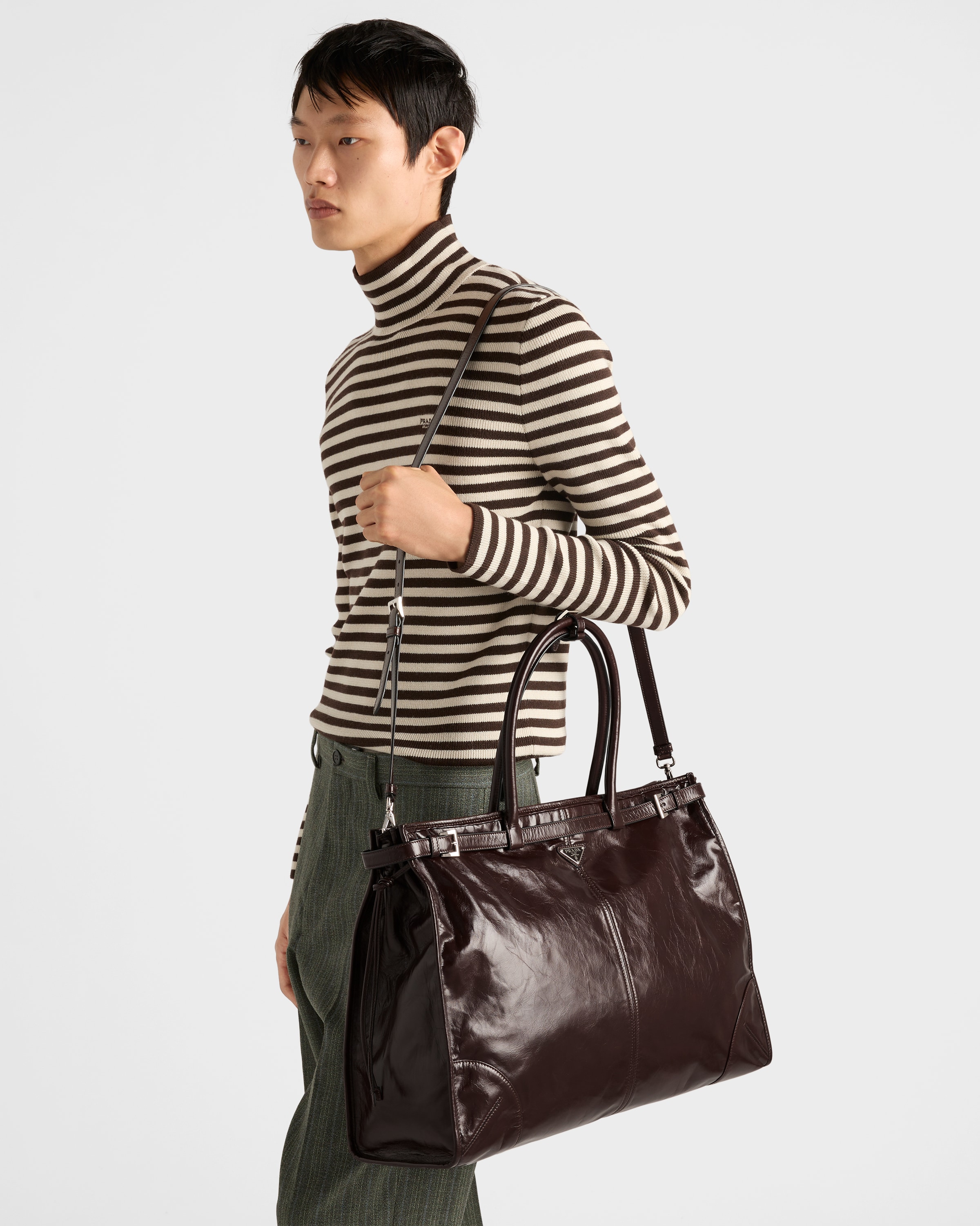 ダークブラウン レザー トートバッグ | PRADA