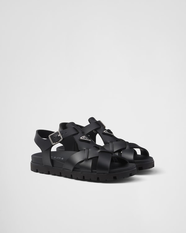Black Leather Strap Sandals | PRADA