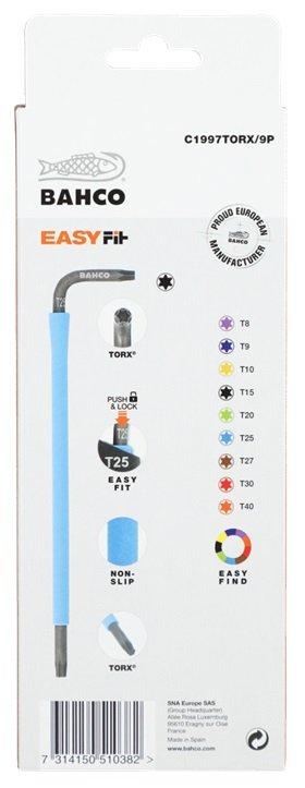 Bahco C1997TORX/9P 9 Piece Long TORX® Coloured L-Key Set T8 - T40